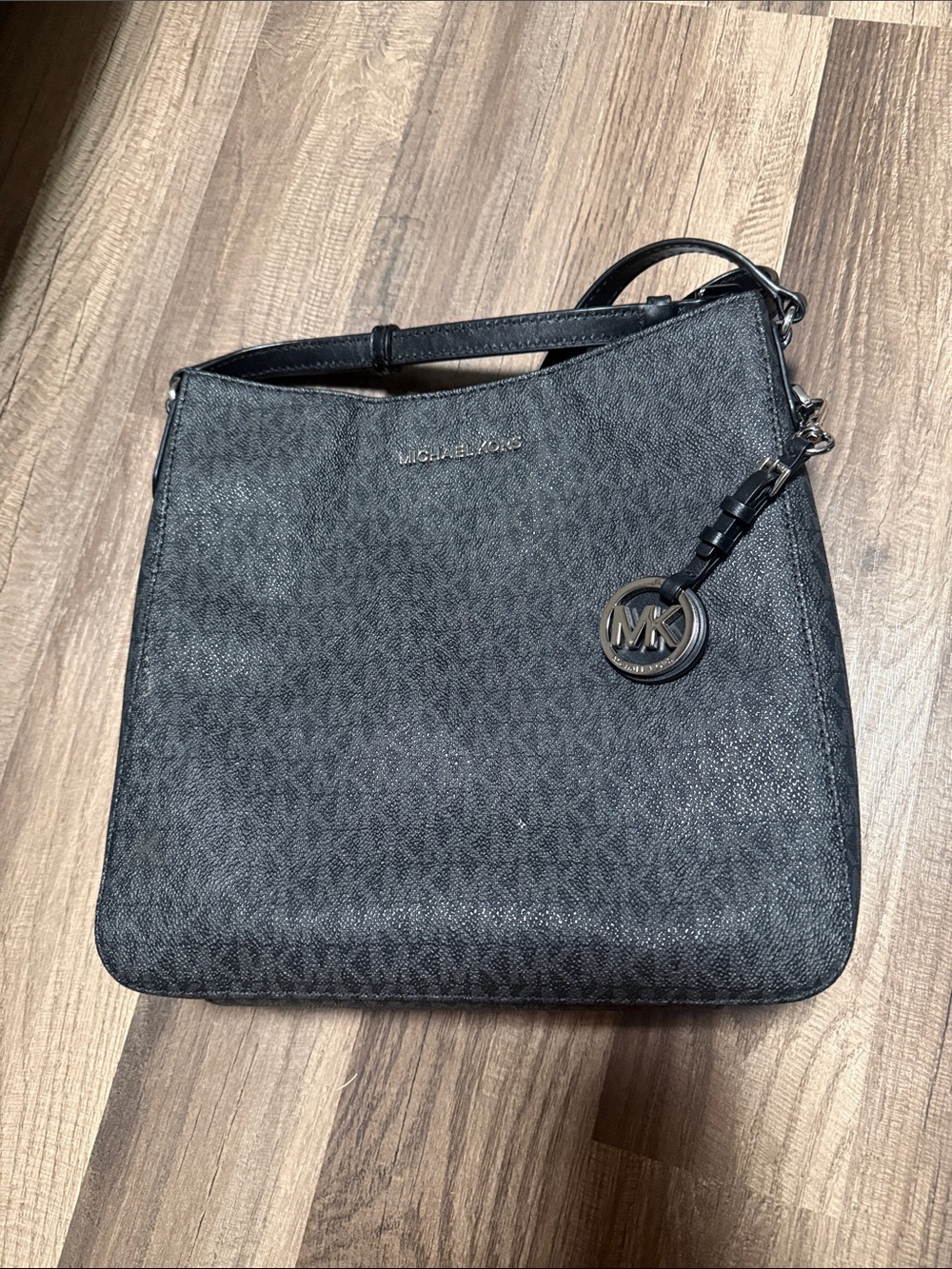 Michael Kors Black Logo-Print Shoulder Bag with MK Charm and Wallet